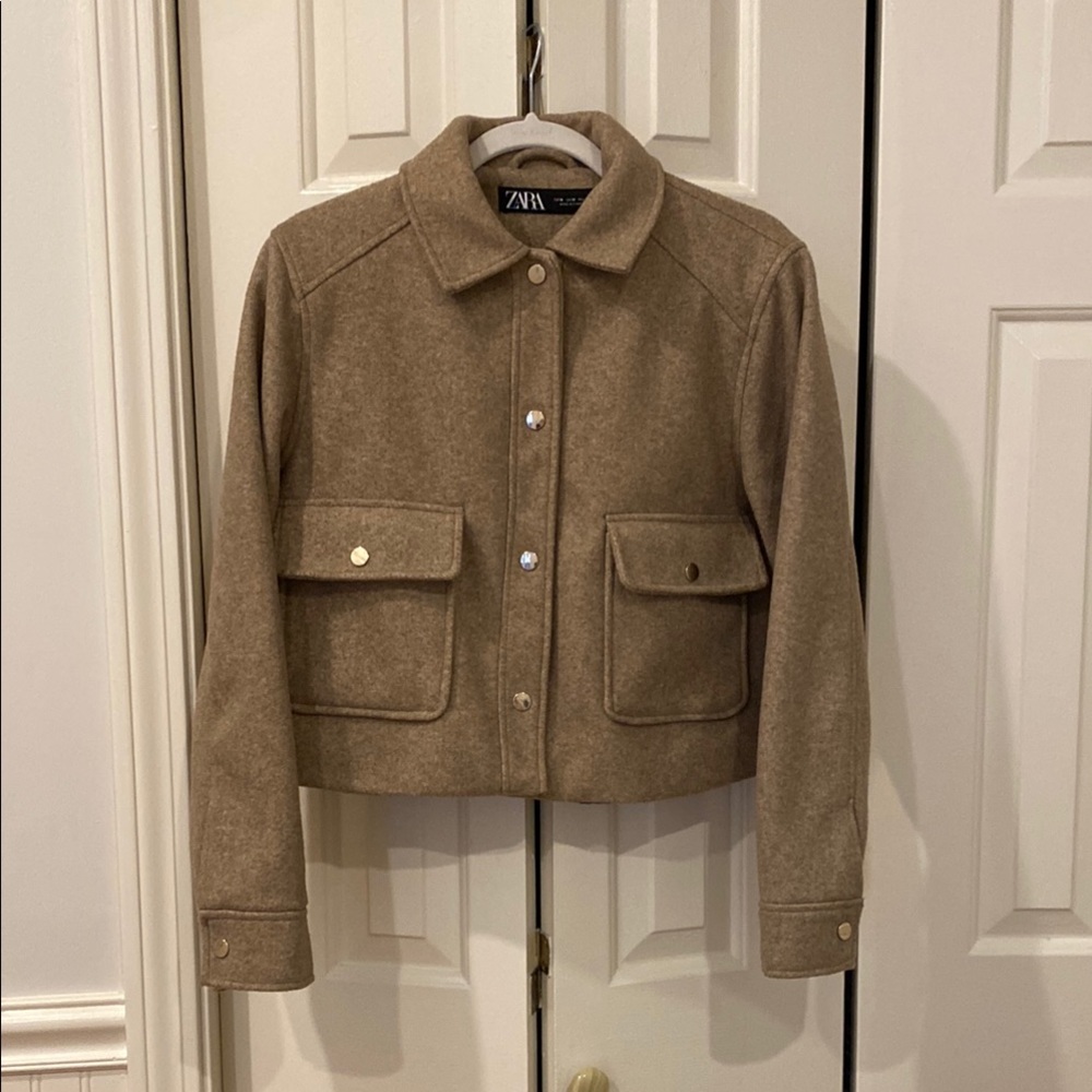 Zara Tan Utility Jacket with Gold Accents